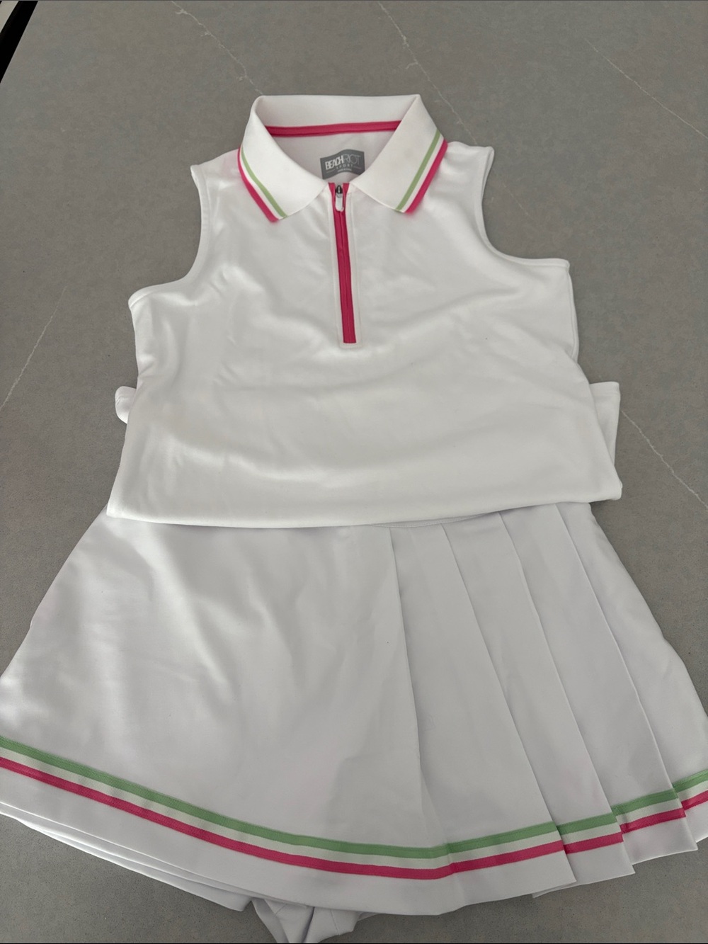 Beach Riot White Polo Tank & Pleated Skort with Pink and Green Trim